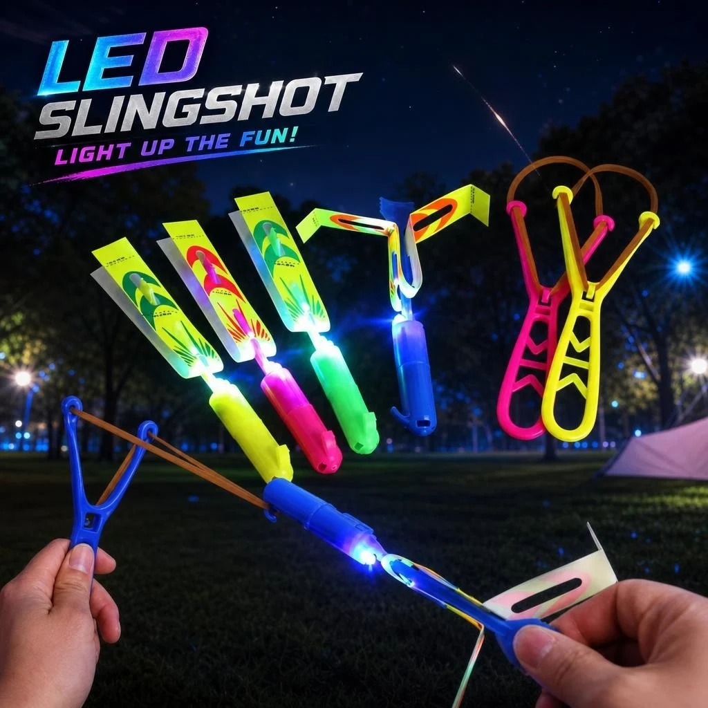 Flying Toys  LED Slingshot Flying Copters Light-Up Arrow Rocket Toys, Outdoor Party Favors Glow in The Dark Helicopters for Kid