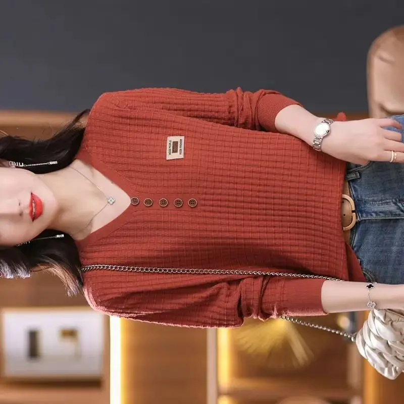 

Корейская осень, новинка 2025 года, вязаный свитер с v-образным вырезом, женский пуловер, свободный повседневный свитер, женский джемпер, топы