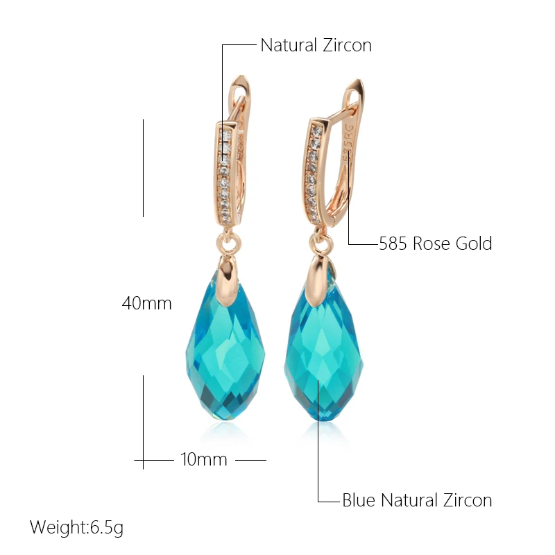 Kinel Luxury Shiny Pendant Earrings 585 Rose Gold Water Drop Green Natural Zircon Inlay Fashion Party Wedding Jewelry 2022