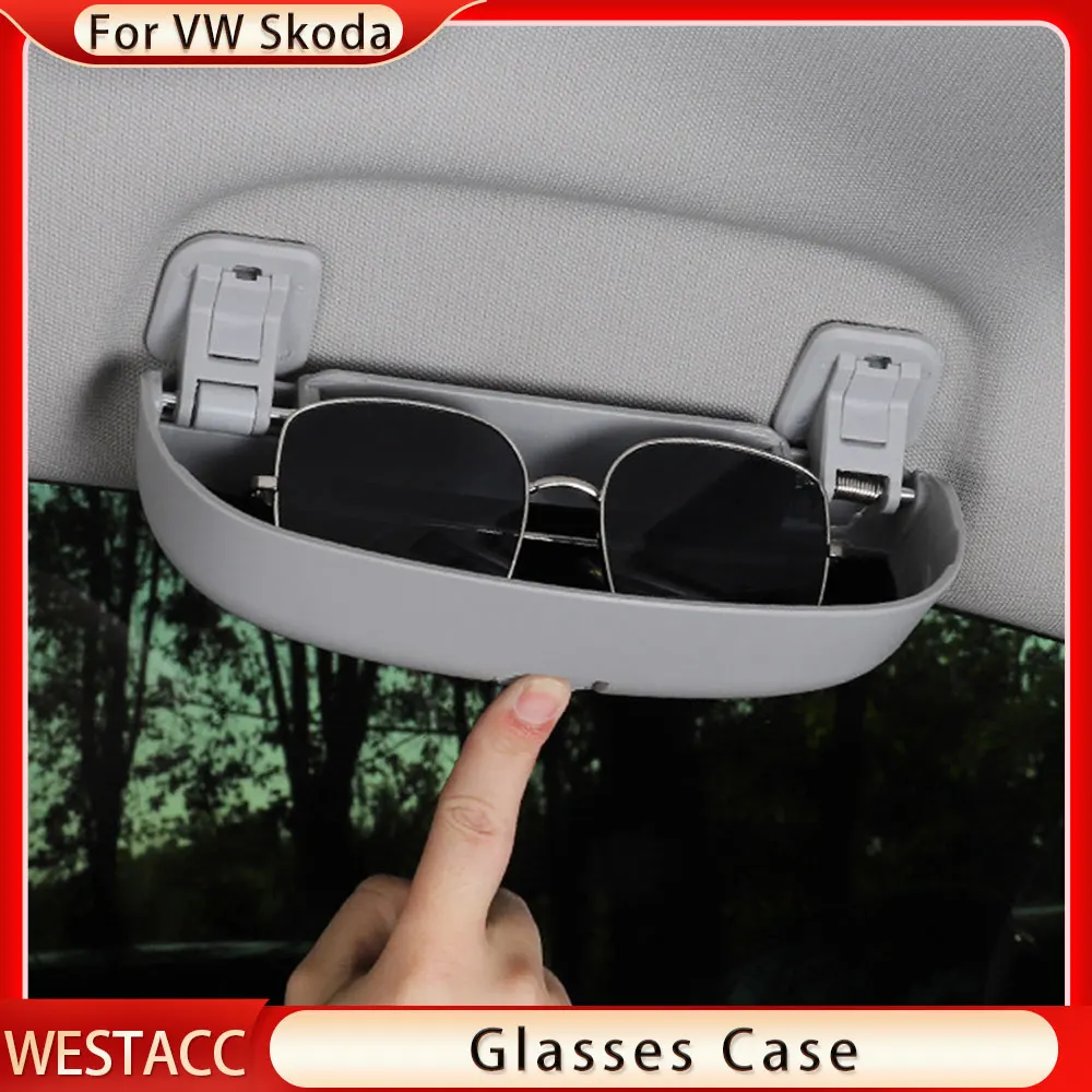 ABS 4 Colors Car Glasses Case Holder for Volkwagen VW Touareg for Skoda KAROQ KODIAQ Sunglasses Storage Box Accessories