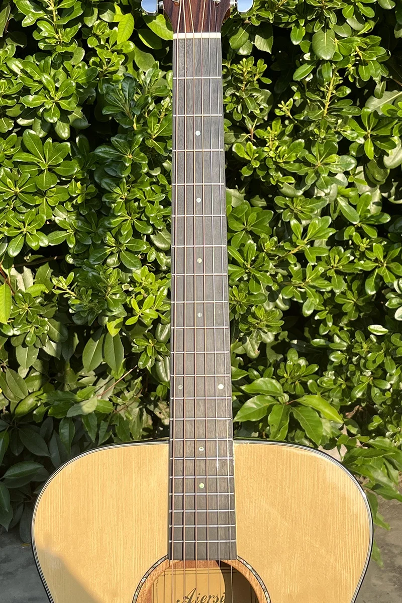 جيتار Aiersi-OM Body Style Top Solid Spruce الصوتي، لمسة نهائية لامعة مقاس 40 بوصة