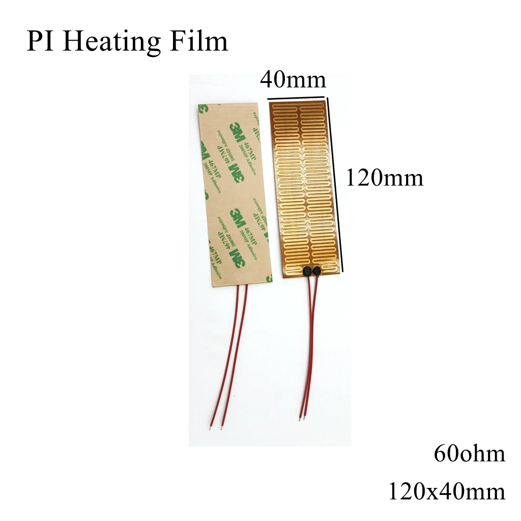 120x40mm 5V 12V 24V 110V 220V PI Heating Film Polyimide Adhesive Electric Heater Plate Panel Pad Mat Fuel Foil Oil Engine Tank