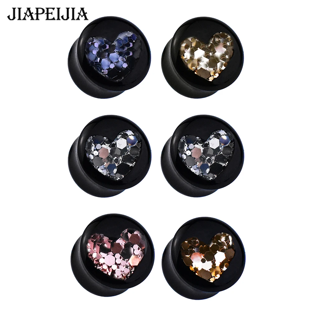 8-42mm Metal Colour Sequin Acrylic Ear Gauges Tunnels and Plug Ear Expander Studs Stretching Body Piercing Jewelry