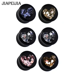 8-42mm Metal Colour Sequin Acrylic Ear Gauges Tunnels and Plug Ear Expander Studs Stretching Body Piercing Jewelry