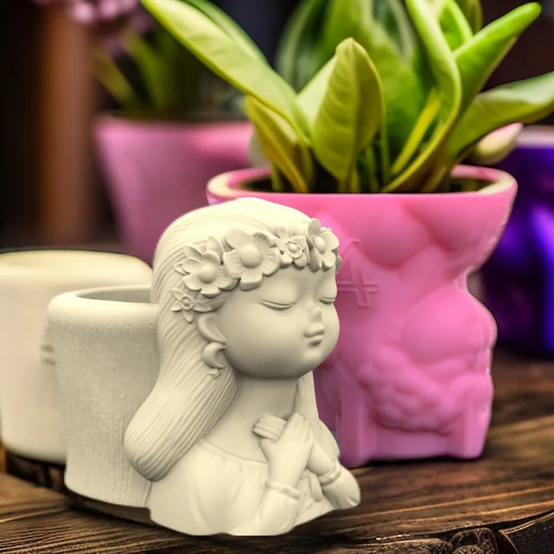 

C304 Wreath Girl Flower Pot Succulent Pen Holder DIY Making Resin Concrete Vase Cactus Silicone Mold Home Decor Tool