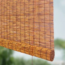 Roller Blinds Reed Curtain Shutters Lifter Carbonized Outdoor Sunshade Wooden Natural Window Curtain Kitchen Tea Room Balcony