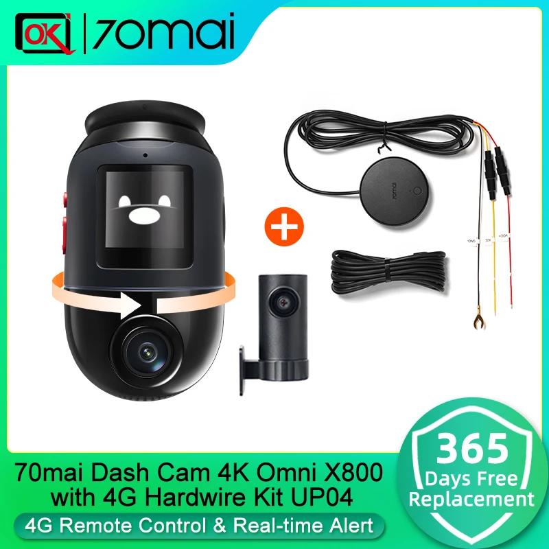 Видеорегистратор 70mai 4K Omni X800 HDR 360° °   Вращающийся двухканальный суперконденсатор, совместимый с 4G, 70mai X800 Omni