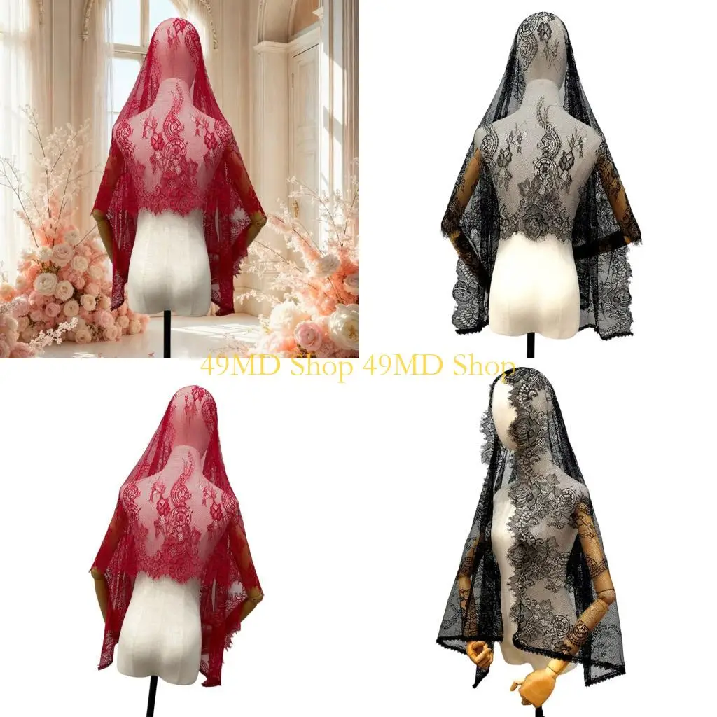 49MD Breathable Polyester Bridal Scarf Sophisticated Lace Detailing Ceremony Guest Look