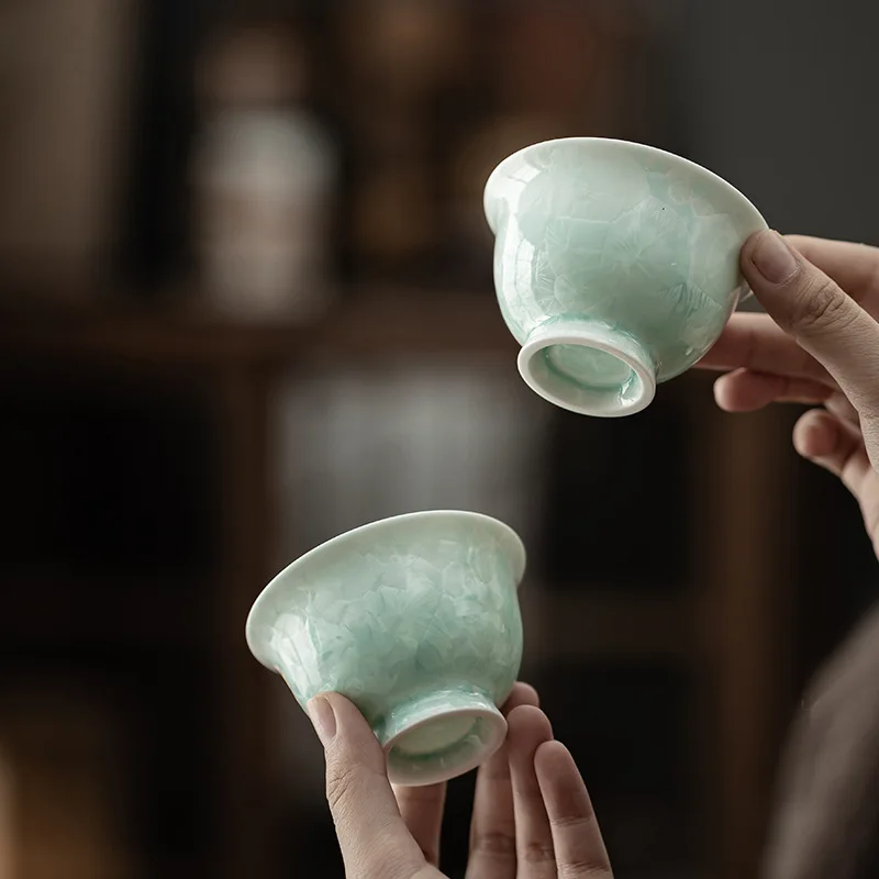 Kiln Change Crystal Simple Ceramic Master Flower Mouth Douli Kung Fu Tea Cup Gift Box Set