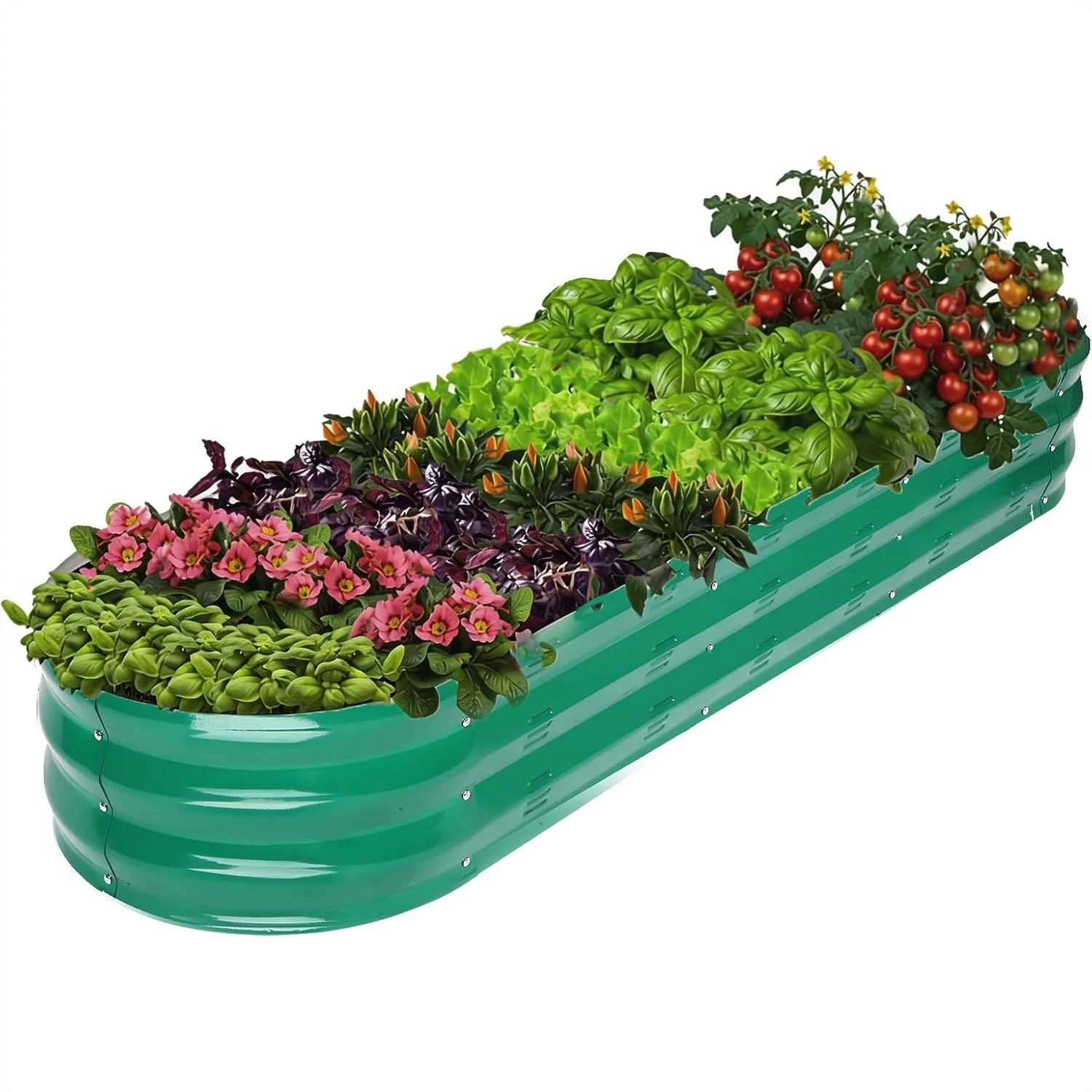 Raised Garden Bed Kit for Vegetables Flowers Galvanized Metal Planter Box Easy DIY Assembly Rustproof Green