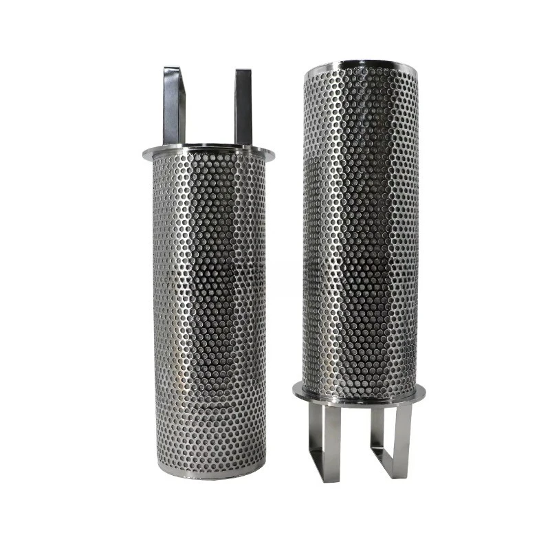 Stainless steel basket filter element for use in chemical plants, refineries, septic tanks, etc
