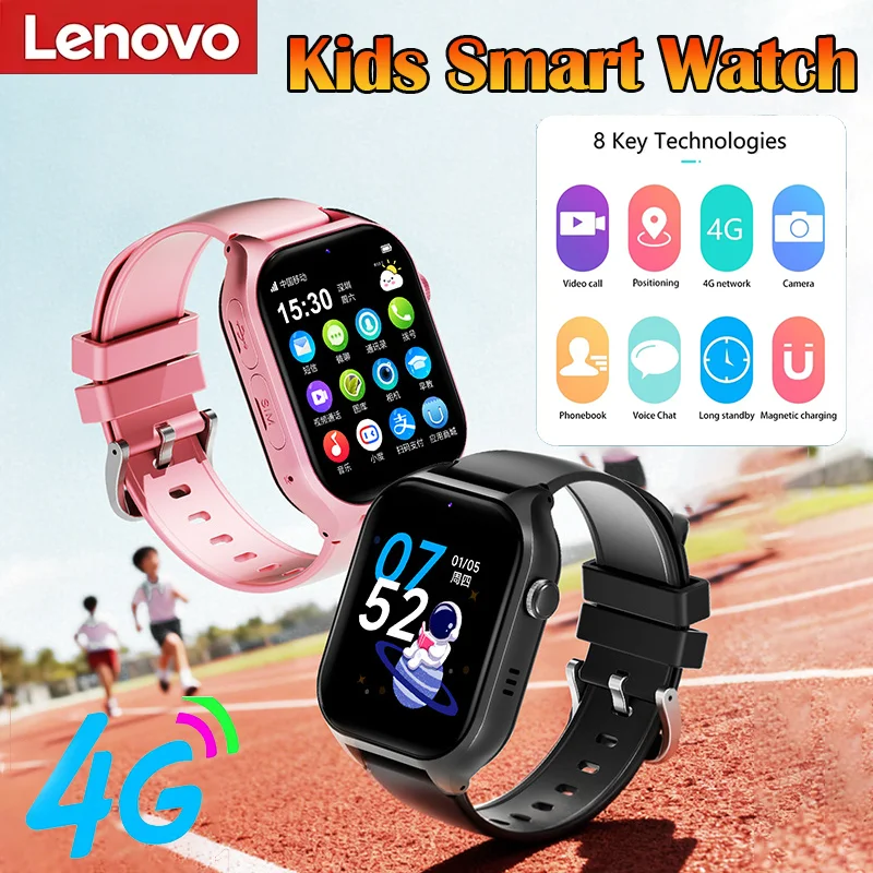 

Детские умные часы Lenovo New Upgrade 4G с GPS-трекером, видеозвонками, SIM-картой, SOS, HD-камерой, водонепроницаемые, для мальчиков и девочек, с наушниками