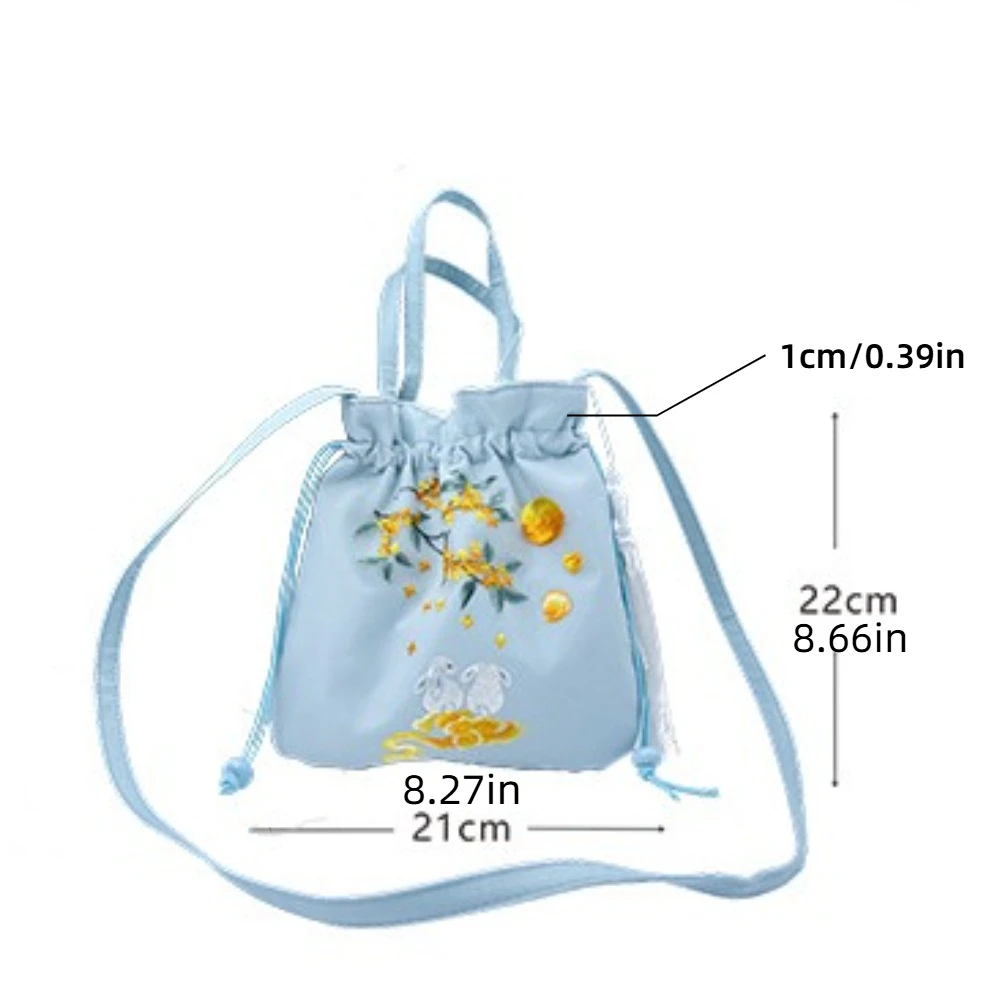 エレガントな中国風巾着バケツバッグオーガンザフラワー漢服刺繍ハンドバッグエスニックスタイル甘い小さな財布バッグアウトドア