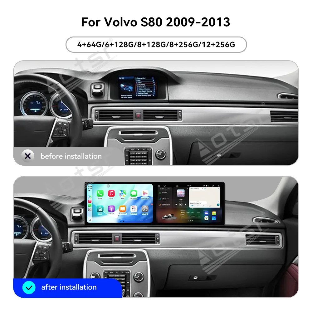 For Volvo S80 2009-2013 Car Multimedia 10.1 Inch Dual-Screen Plug & Play GPS Navigation Carplay Android Auto Car Radio Accessory