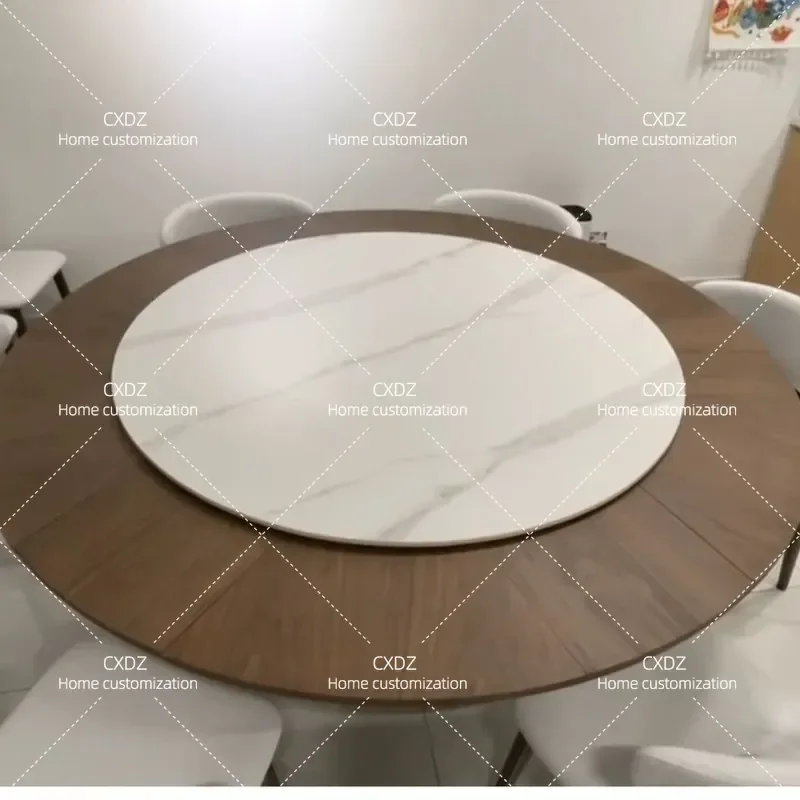 Slate Rotating Telescopic Round Dining Table Variable Size Multi Function Walnut Retro Home Furniture