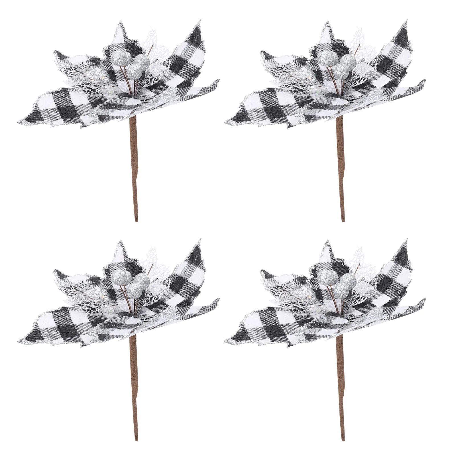 

4Pcs Christmas Decor Glitter Simulation Flower Xmas Tree Cloth Ornament Party Supplies Christmas Tree Decorative Flower