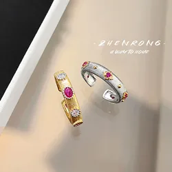 Foydjew Italian Vintage Jewelry Inlaid Red Corundum Gold-plated Rings Women's 2024 New Trend