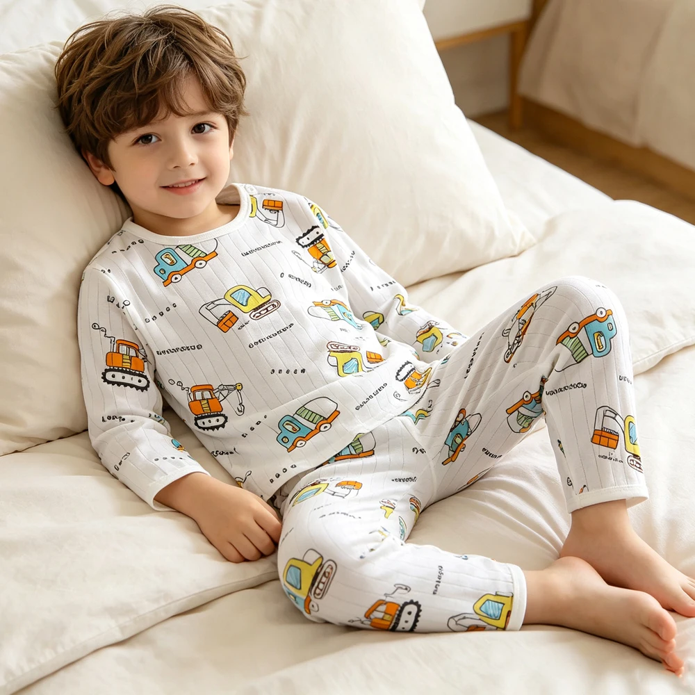 100% Cotton Baby Pajamas Sets 6 9 12 18 Months Two Pieces Long Sleeve Clothes Pants Boys Pyjamas Blue Dinosaur Pink Cat Girl Pjs
