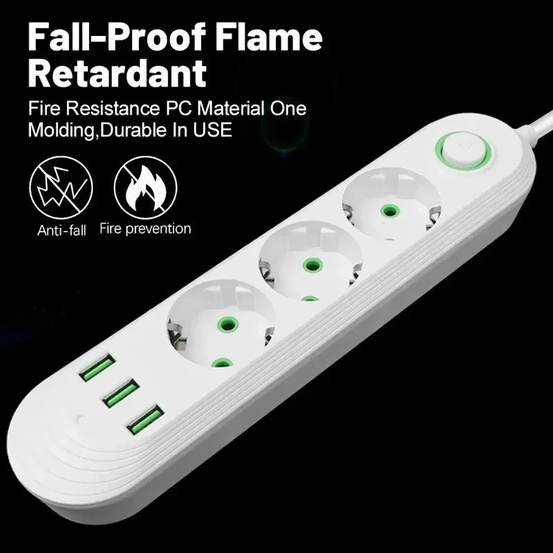 2500W EU Plug Power Strip 2m Extension Cord Electrical Socket Network Filter With USB Ports Fast Charging Home Office image 4