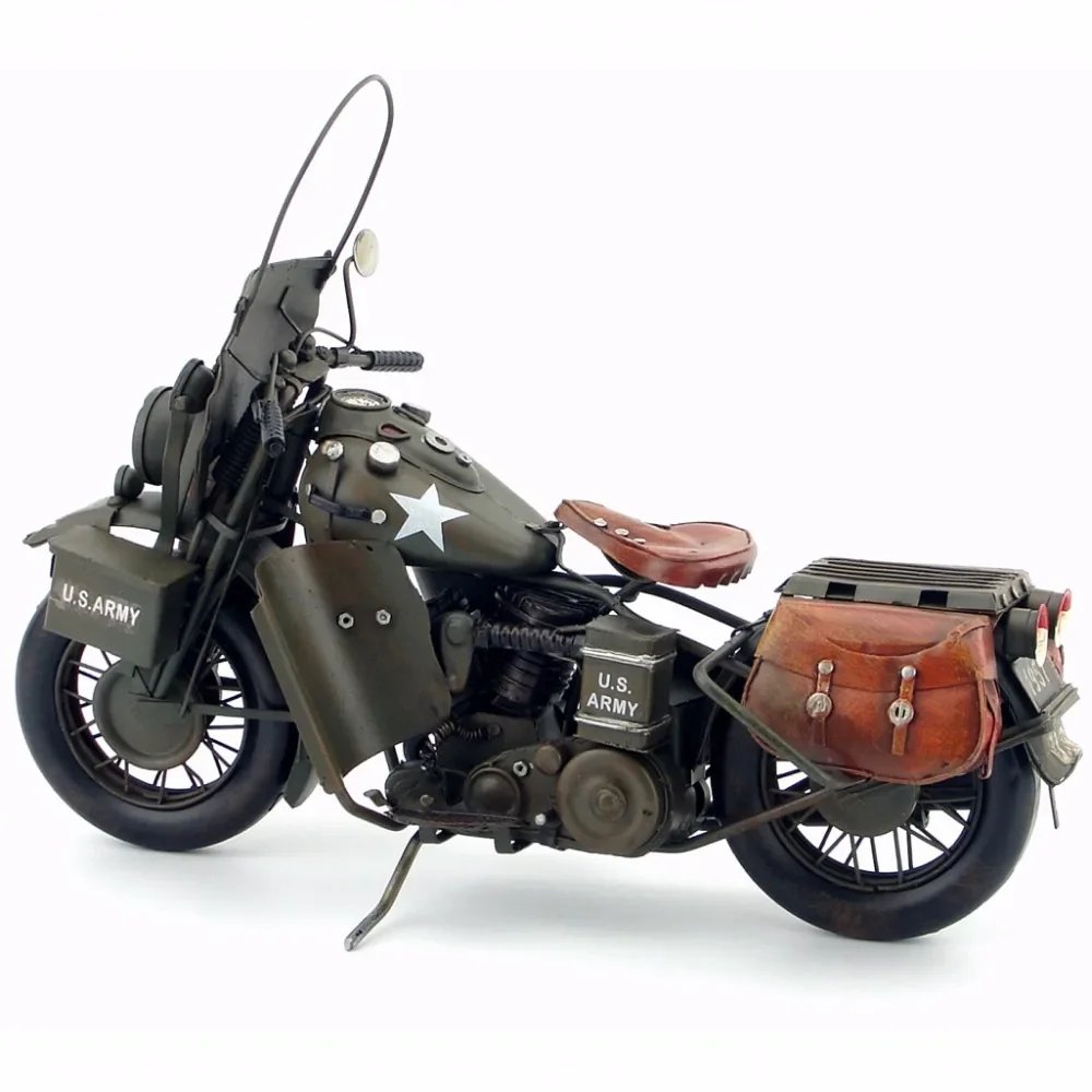 Antique Classical Military Motorcycle Model Retro Vintage Wrought Metal Crafts For Home Decoration or Gift