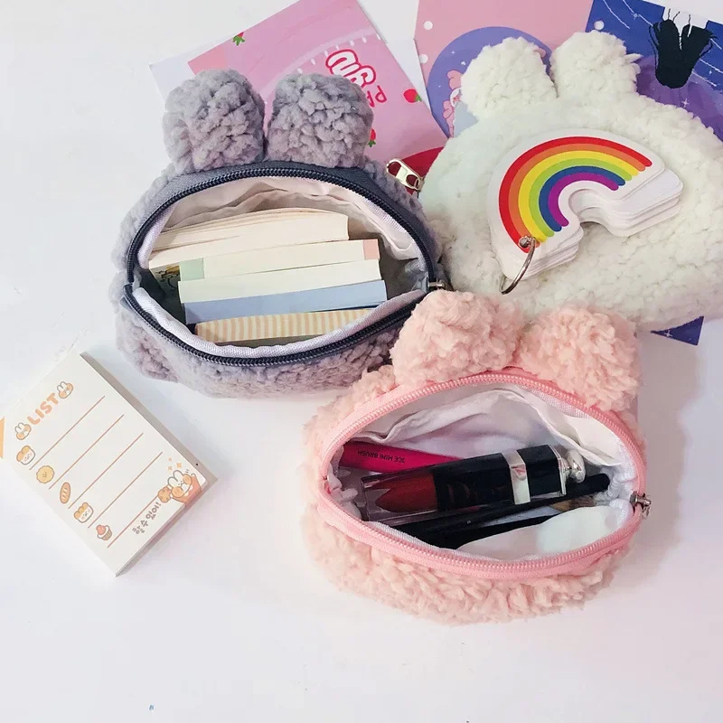 Girl Plush Rabbit Coin Money Earphone Bags Purse Kawai Rabbit  Women Mini Lipstick  Bags Pouch Coin Key Storage Bags Card Holder