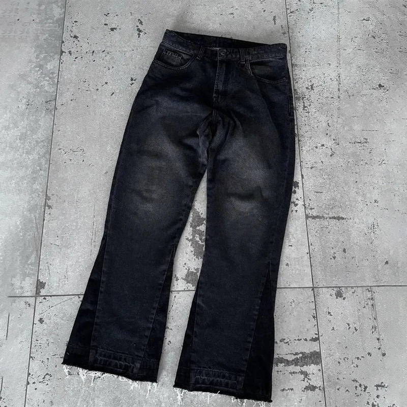 

Y2K Vintage Distressed Jeans Question Mark Embroidered High Quality Flared Jeans Fashion Men Women Versatile Trend Streetwear