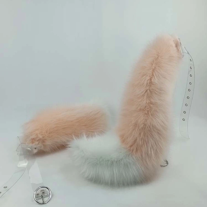 Accessoires de Cosplay japonais Anime chat loup, accessoires de couleur contrastée oreilles en peluche, Bandana cerceau de cheveux, Costume d'halloween à longue queue d'animal