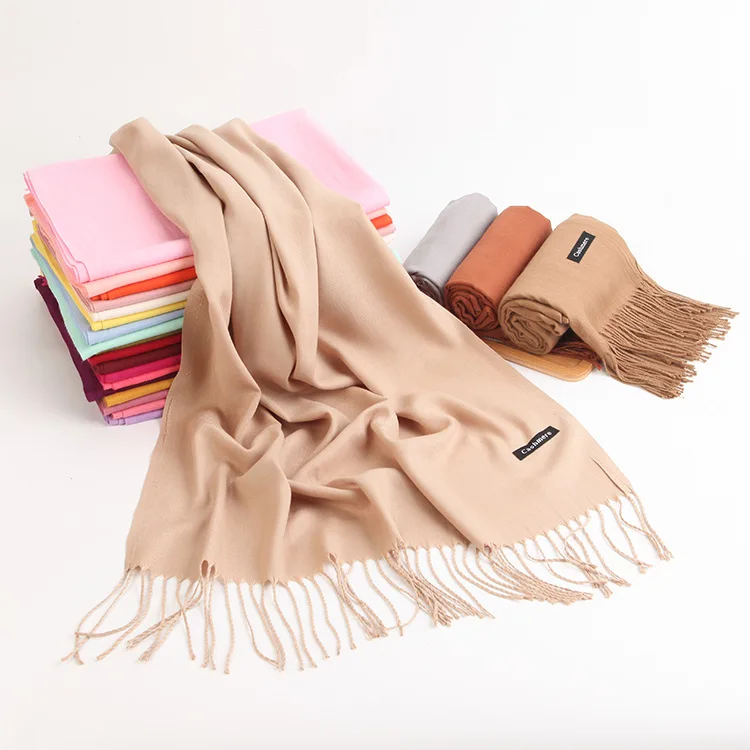 

Fashion Solid Color Women Scarf Winter Hijabs Tessale Tassels Long Lady Shawls Cashmere Pashmina Hijabs Scarves Wraps