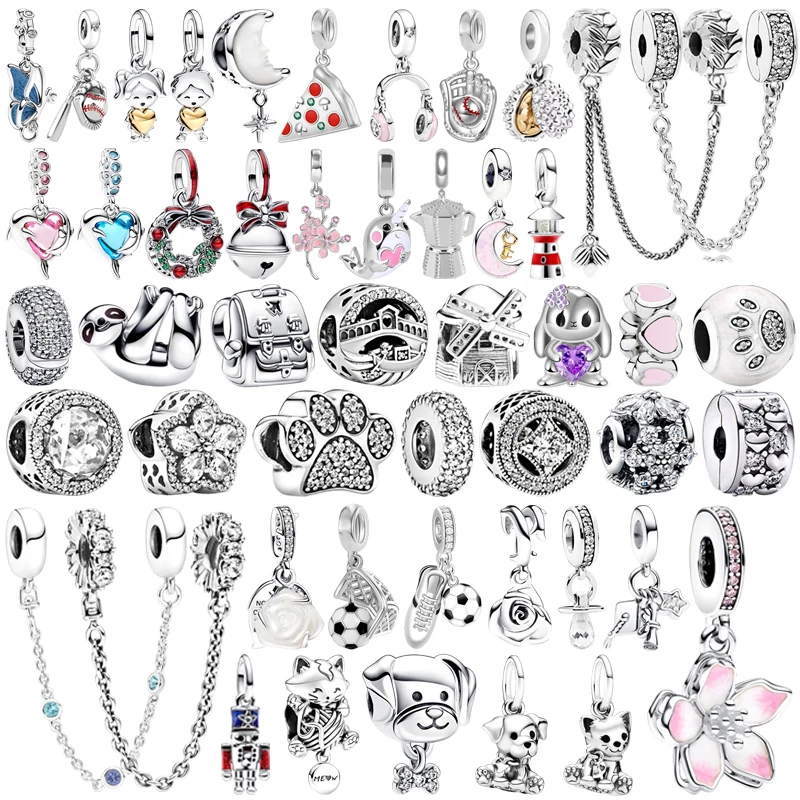 جديد إثارة الكلب القط أرنب سحر ندفة الثلج حبة كليب صالح الأصلي الفضة سوار DIY بها بنفسك مجوهرات هدية دولفين جرس البيسبول استرخى #1