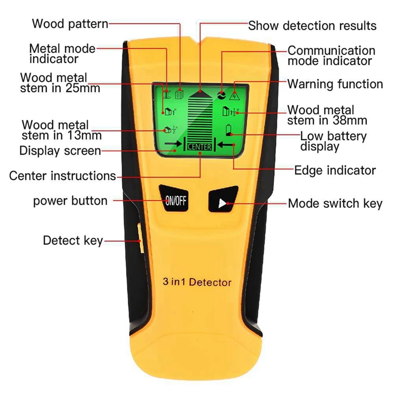 3 In 1 Metal Detector Wall Scanner Finder Wall Detector Wall Metal Detector Find Metal Wood Studs AC Voltage Live Wire Detect