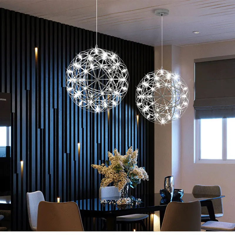Kobuc Modern Loft Spark Ball LED Chandelier fixture Firework Ball Stainless Steel Pendant Lamp Store Shopping Mall Decor Light