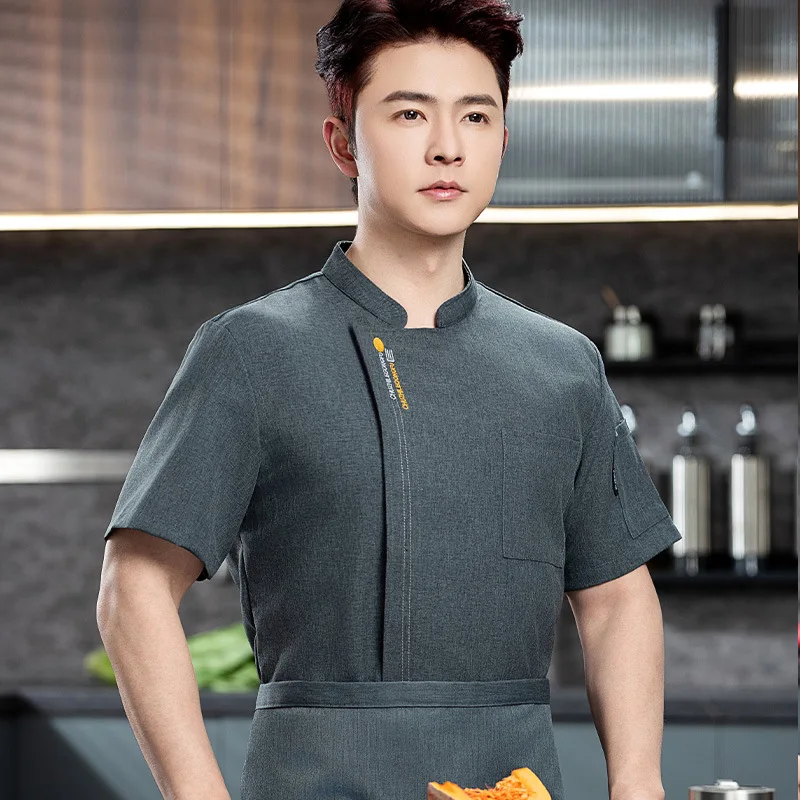 

Костюмы шеф-повара с короткими рукавами, рабочая одежда, тонкая стильная летняя рабочая одежда для отеля, ресторана, столовой, общественного питания
