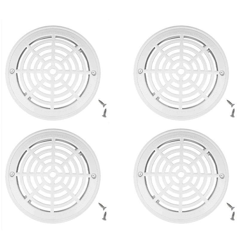 4Pcs 8Inch Pool Main Drain Cover The Top Grate Bottom Mounting Plates White Replacement Pool Drain Cover