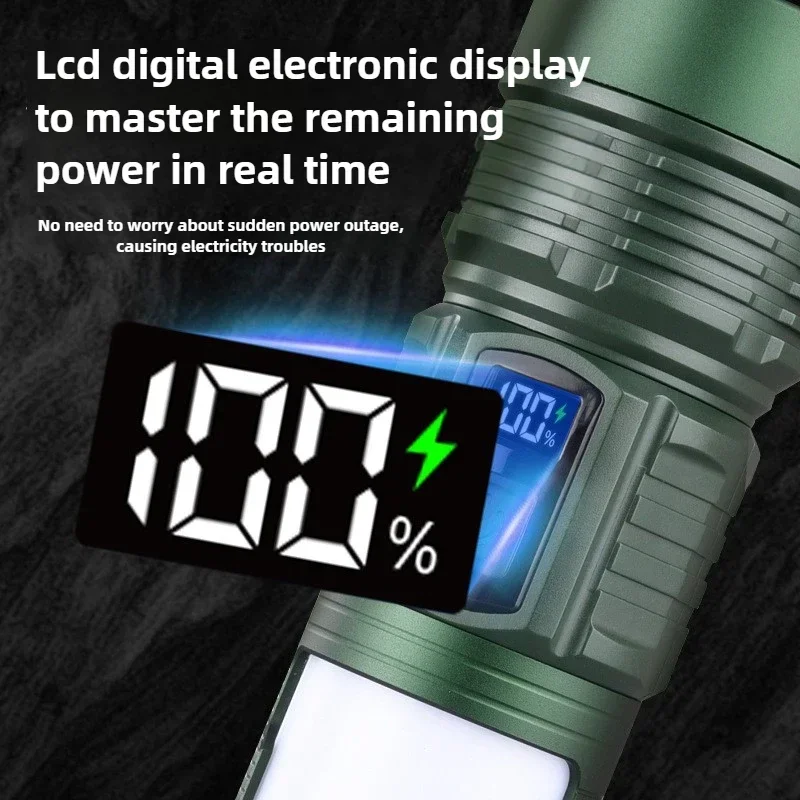 Multifunctional portable strong light flashlight telescopic zoom usb rechargeable multi-light source camping light with flame