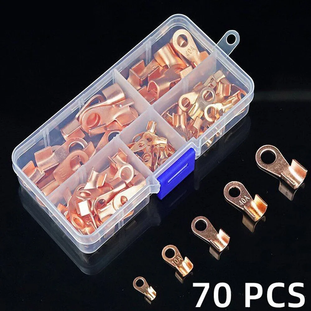 70pcs wire connector nose opening insulated cable crimping terminal copper box kit