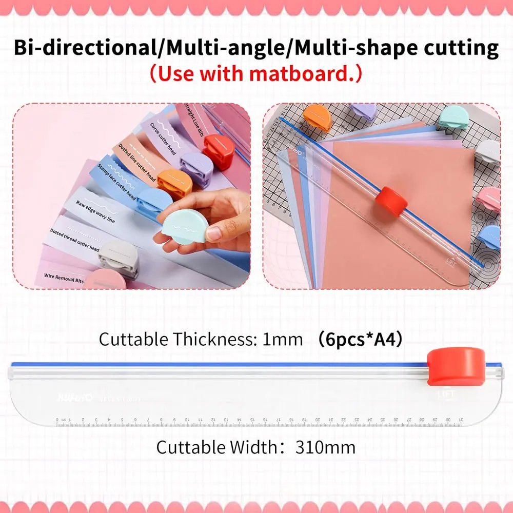 Scrapbook Cutter - Equipped with 7 Cutting Blades and a Side Ruler, Suitable for Craft Paper, PVC Photo Paper, and Cardstock.