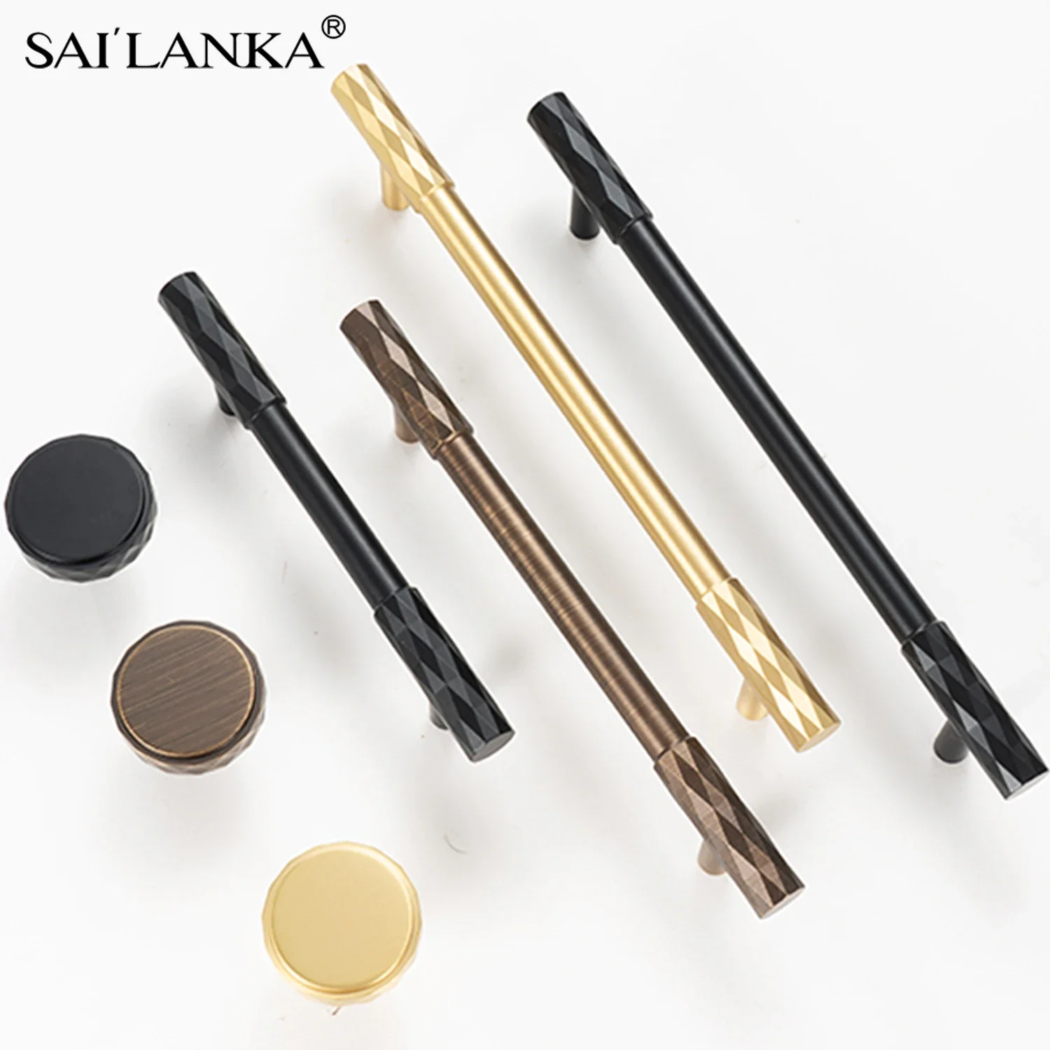 SAILANKA Brass Furniture Handles Ribbed Brushed Gold Bronze Drawer Knob Solid Brass Cabinets Drawer Handle Modern Hardware