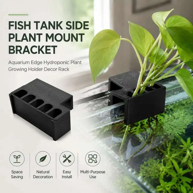 Fish Tank Side Plant Mount Bracket Aquarium Edge Hydroponic Plant Growing Holder Decor Rack