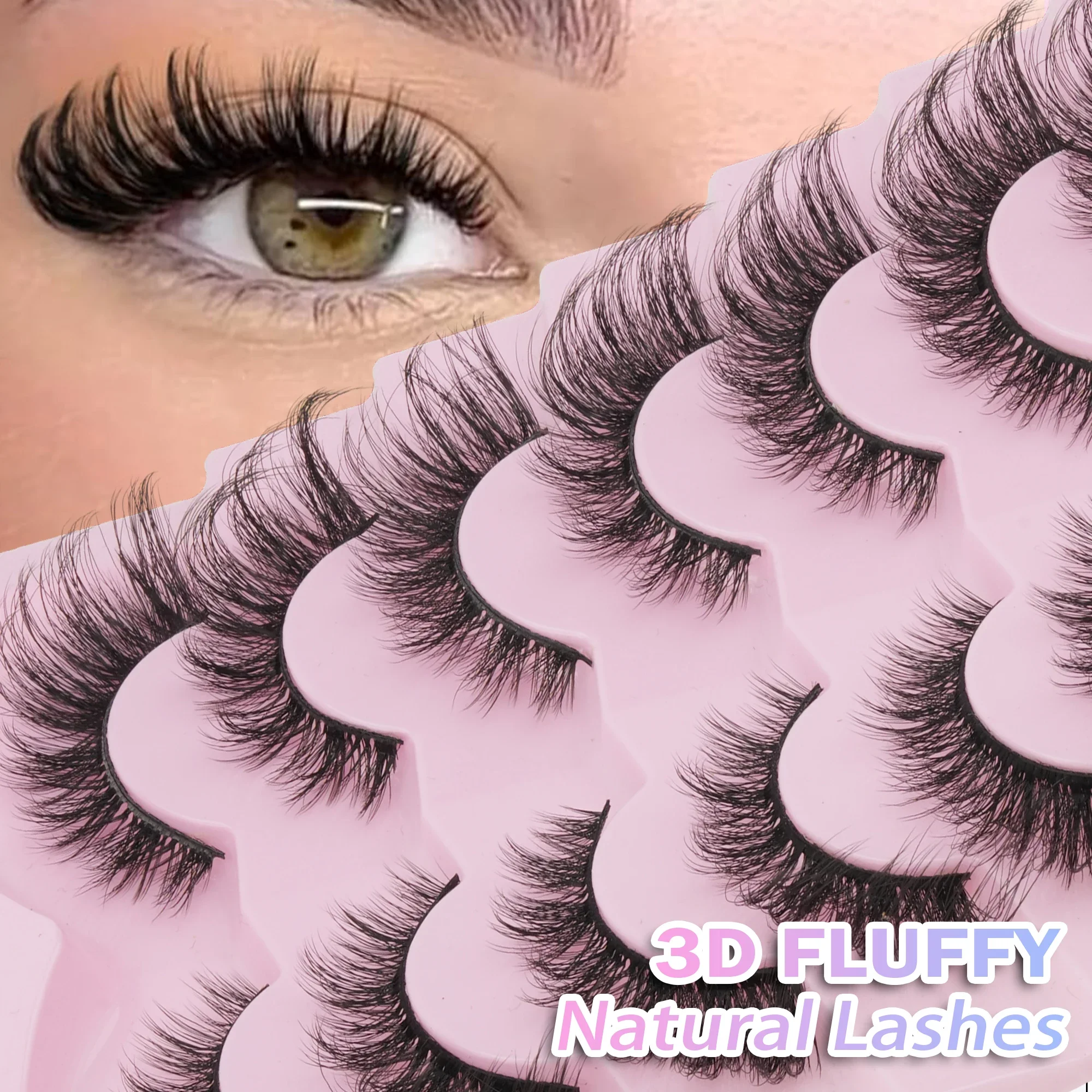 2026 New 7 Pairs 3D Fluffy Cat Eye False Eyelashes Faux Mink Winged Design Soft Band Reusable Fake Lashes for Daily Party Makeup