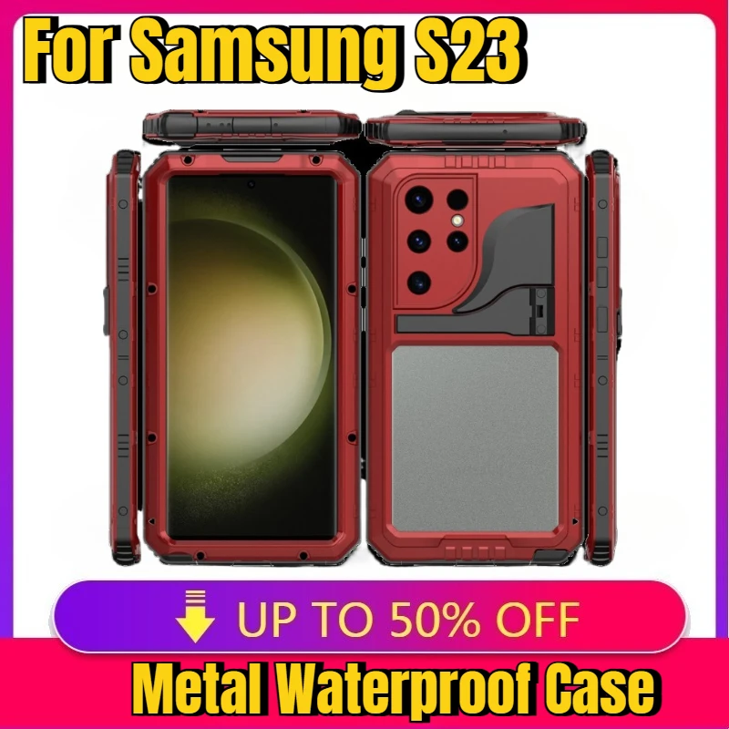

New IP68 Heavy Duty Armor Metal Waterproof Case For Samsung S23 S23 Ultra Plus Military Shockproof Cover Screen Protector Stand