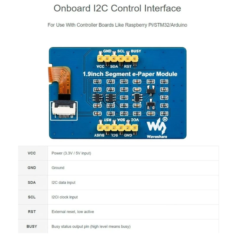 EPaper Display módulo I2C SPI, parcial Support, ForRaspberryPi, STM32, 91 segmentos, preto branco, 1,9 "segmentos