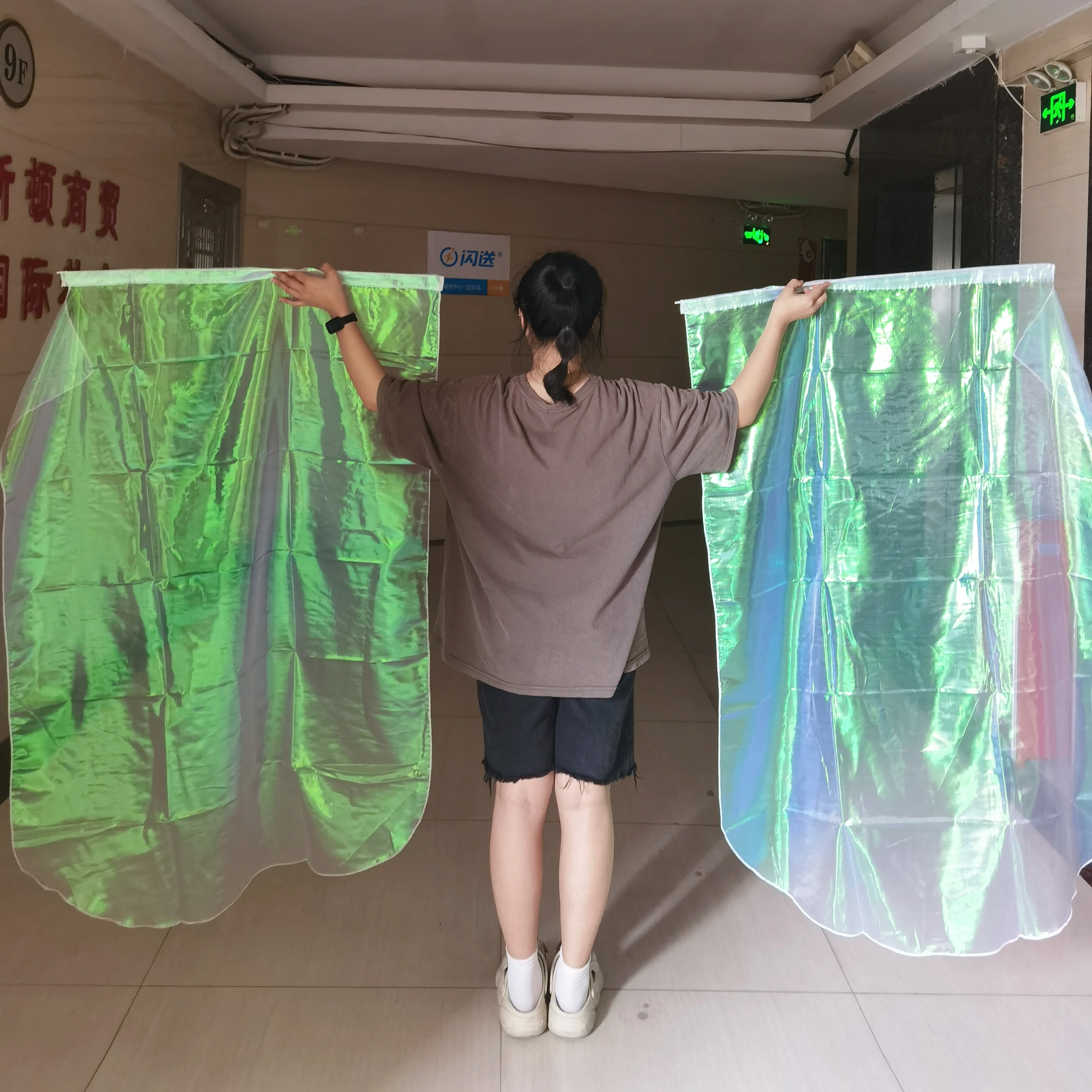 Alas de bandera para danza del vientre, accesorios de baile elegantes con palos, LED de Color transparente