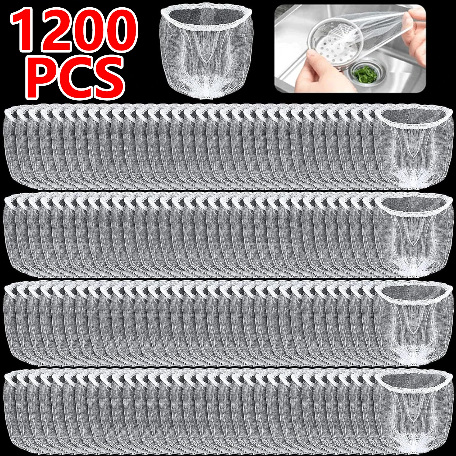 100-1200PCS Kitchen Sink Strainer Mesh Bags Disposable Anti-Clogging Sink Net Filter Bag for Collecting Food Scraps Leftover