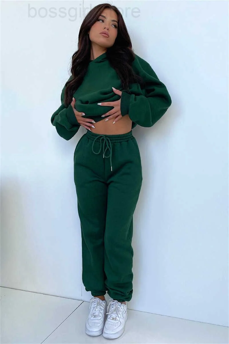 Casual Women's Set Activewear Long Sleeve Hooded Fleece Hoodie And Sweatpants 2023 Fall Winter Two 2 Piece Set Outfit Tracksuit