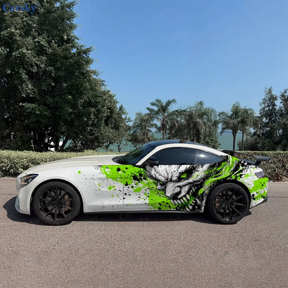 2pcs Neon Ink-Splatter Demon Car Side Wraps, Self-Adhesive PVC Waterproof & Scratch-Resistant Stickers, Car Accessory Gift