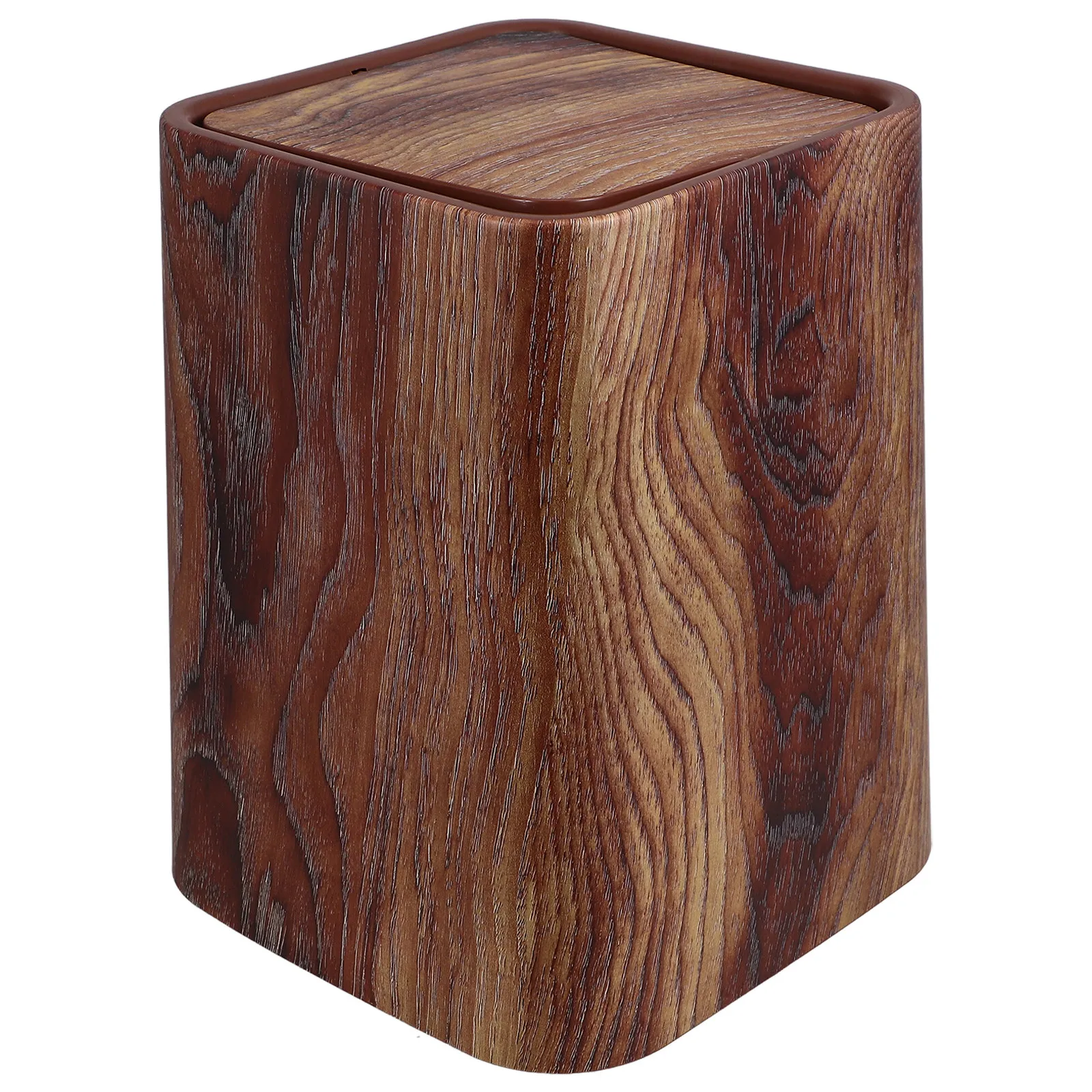 

Swing Lid Trash Can Vintage Wood Grain Design Stylish Functional Waste Basket for Home Office Hotel Kitchen Bedroom Bathroom