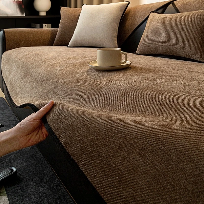 الحد الأدنى حك الصلبة الشنيل غطاء أريكة لجميع المواسم غرفة المعيشة عدم الانزلاق غطاء مقعد الأريكة الأريكة الغلاف، منشفة أريكة
