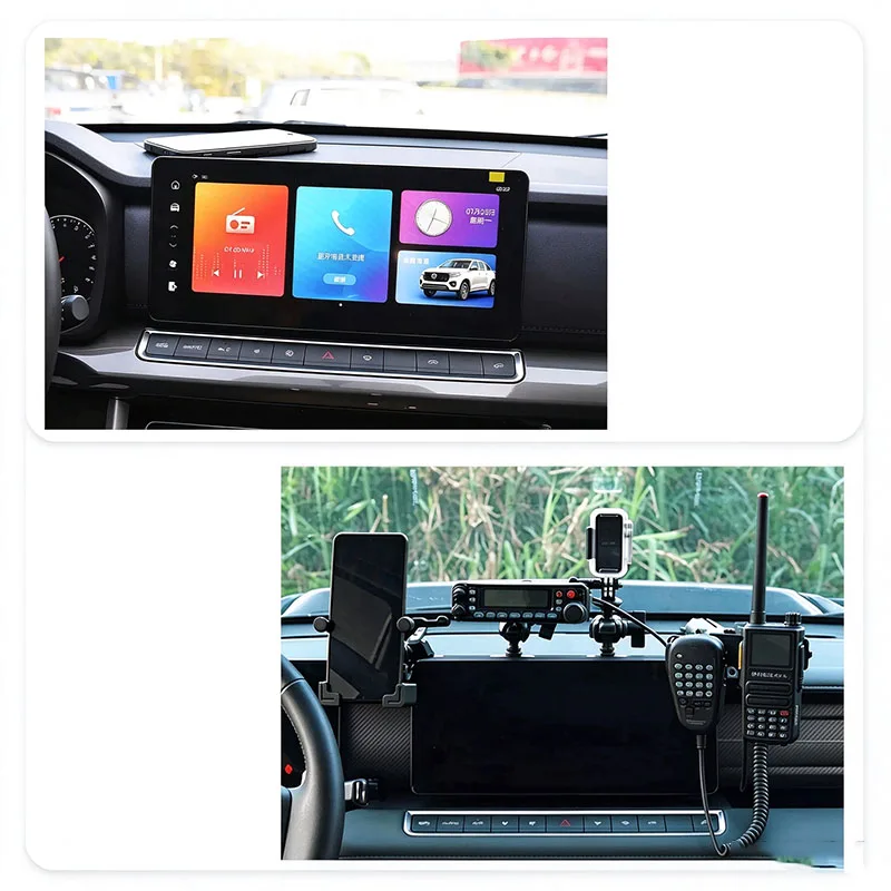 UHF Dash Radio Phone Mount For Great Wall Gwm Poer Cannon Pickup 2023-2026 Center Console Bracket Dashboard Multi-device Mount