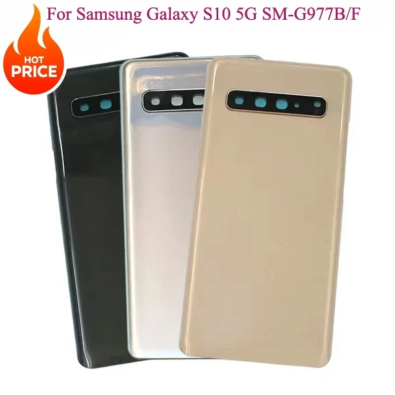

Для Samsung Galaxy S10 5G SM-G977B G977F задняя крышка аккумулятора задняя дверь 3D стеклянная панель корпус клейкий чехол + замена объектива камеры