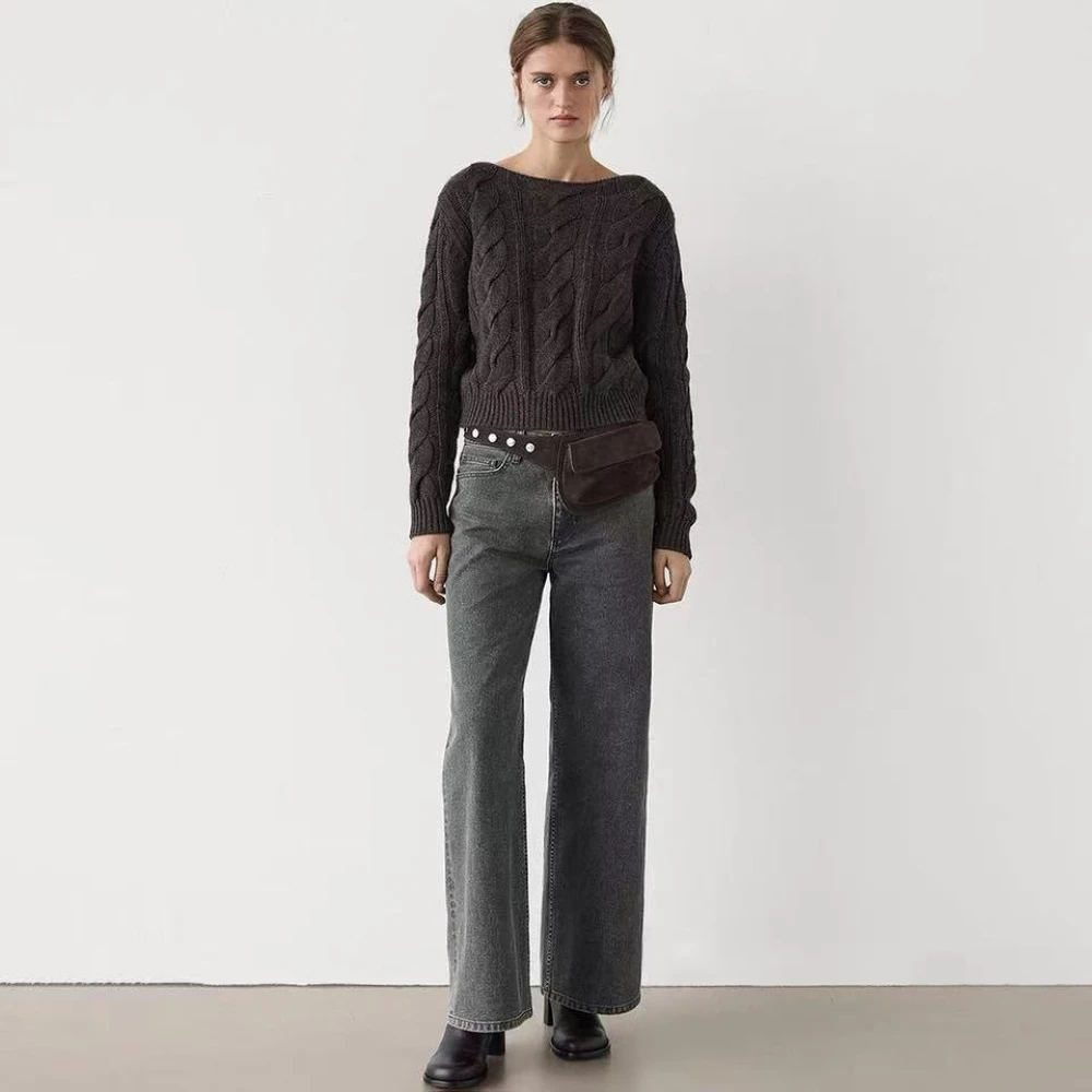 Ethereal Traf Md 2026 YAZHIMEI Autumn New Style of Women's French-style black ribbed half-collared five-button knitted sweater